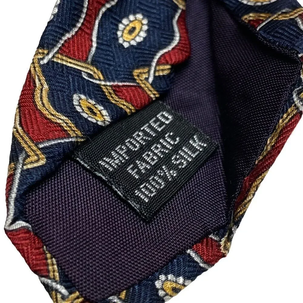 Geoffrey Beene Tie Men's Necktie Silk Geometric Maroon Blue Gold Silver USA